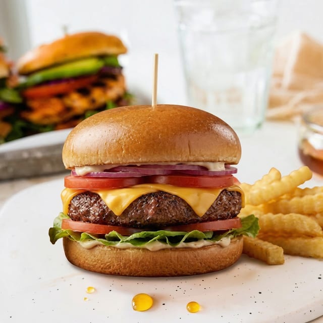 1/4 Lb Cheeseburger with French Fries.